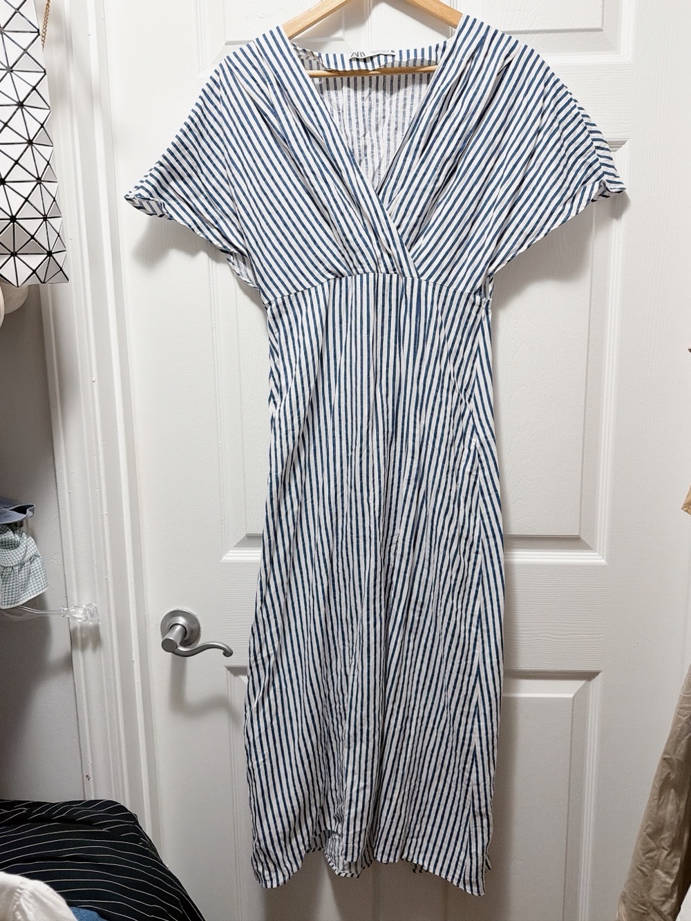 Zara Navy & White Striped V-Neck Dress